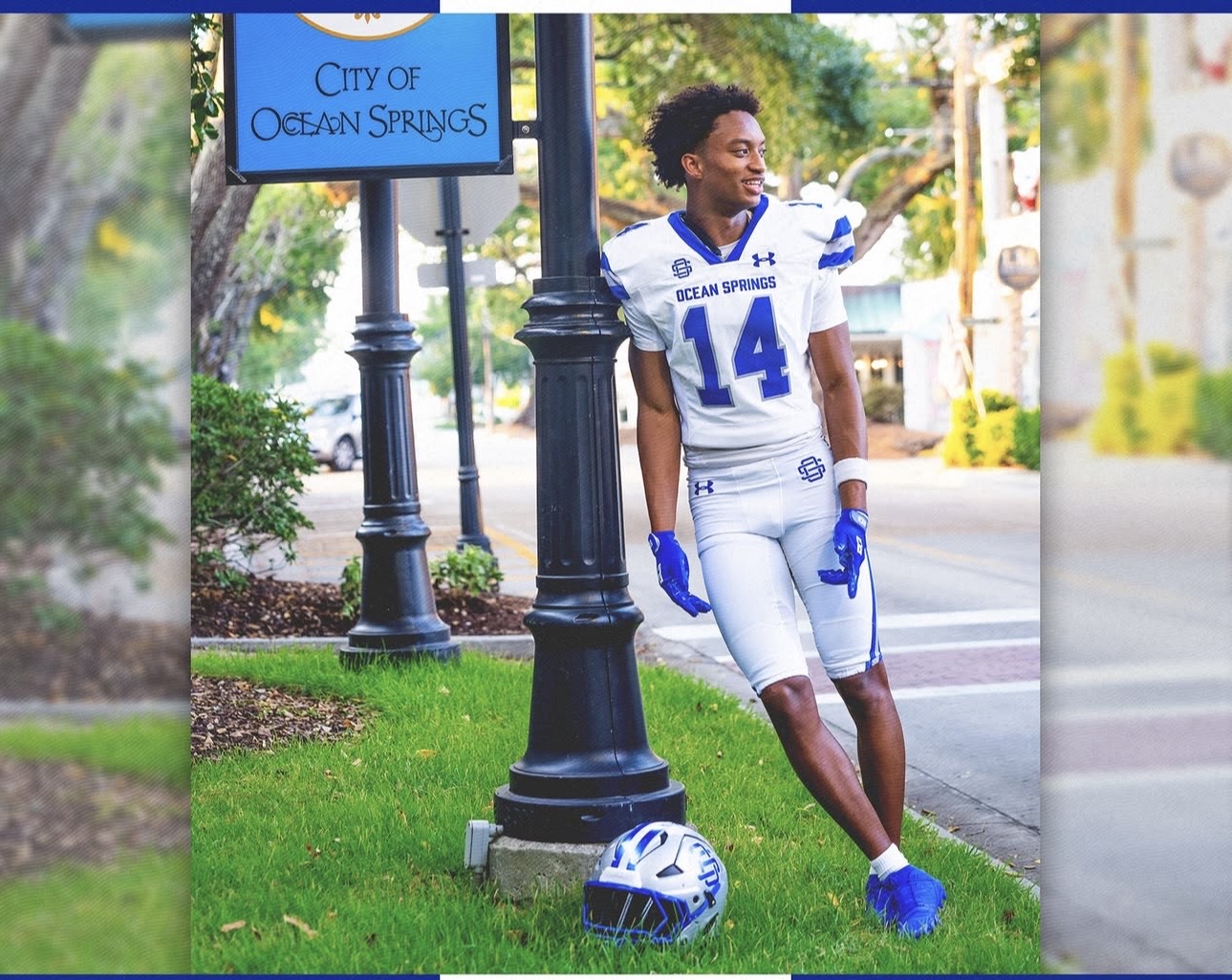 Nolan Wells wearing his Ocean Springs football uniform